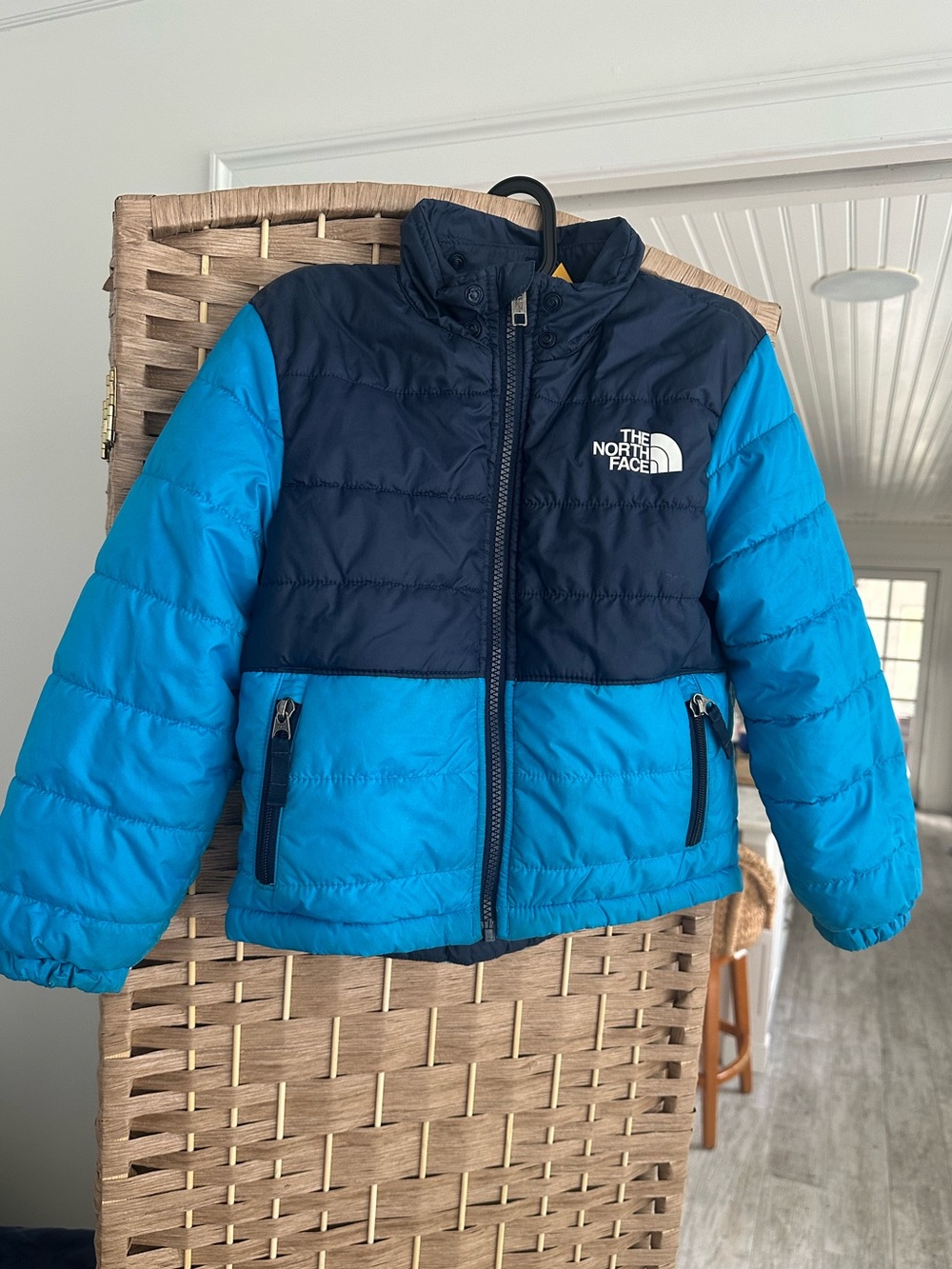 The North Face Kids Colorblock Blue Quilted Puffer Jacket Reversible Size XS
